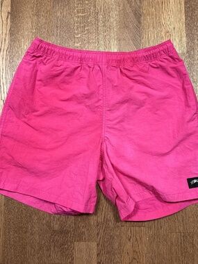 Stussy Wave Dye 6.5in Stiff Nylon Shorts Fuchsia Pink Mens Medium